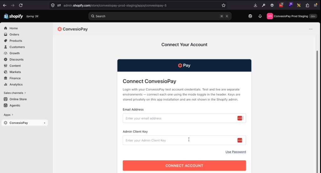 ConvesioPay-Shopify login page ConvesioPay-Shopify login page