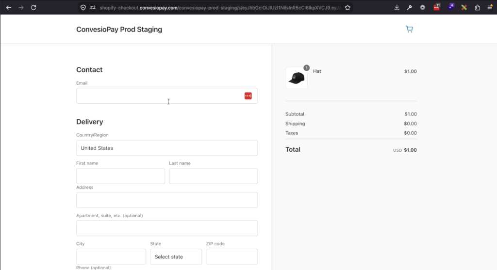 ConvesioPay-Shopify checkout page ConvesioPay-Shopify checkout page